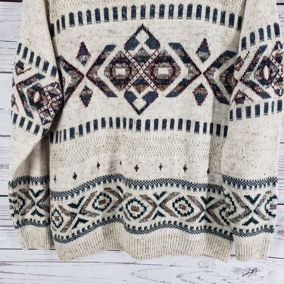 ST. Michael Marks & Spencer Brown Knit Wool Blend Aztec Sweater Size Medium - Picture 3 of 16